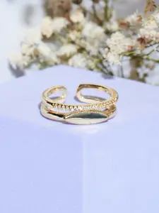 SALTY Gold-Plated Artificial-Stone Studded Adjustable Finger Ring