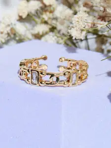 SALTY Gold-Plated Artificial-Stone Studded Adjustable Finger Ring