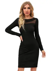 ODETTE Boat Neck Long Sleeves Acrylic Bodycon Dress