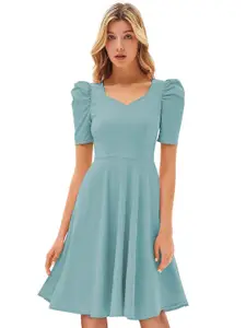 ODETTE Sweetheart Neck Puff Sleeve Acrylic Fit & Flare Dress