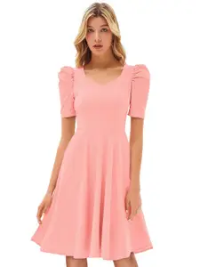 ODETTE Sweetheart Neck Puff Sleeve Acrylic Fit & Flare Dress