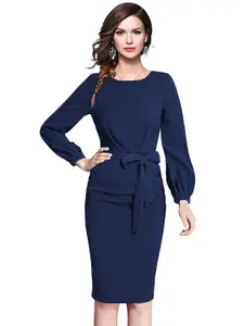 ODETTE Cuffed Sleeves Acrylic Sheath Dress