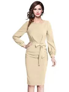 ODETTE Cuffed Sleeves Acrylic Sheath Dress