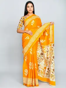 JALTHER Ethnic Motifs Pure Cotton Block Print Saree