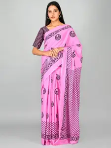 JALTHER Geometric Block Print Saree