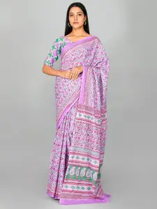 JALTHER Floral Pure Cotton Block Print Saree