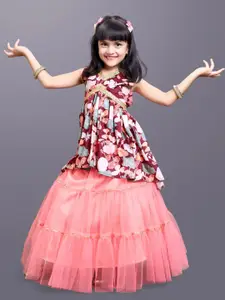 BAESD Girls Floral Printed Gotta Patti Ready To Wear Lehenga & Choli