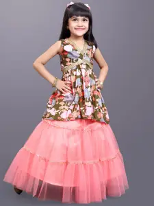 BAESD Girls Floral Printed Gotta Patti Ready To Wear Lehenga & Choli