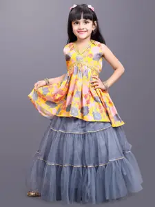 BAESD Girls Floral Printed Gotta Patti Ready To Wear Lehenga & Choli