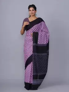 JALTHER Geometric Block Print Saree