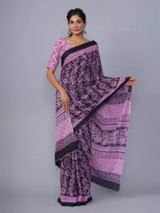 JALTHER Ethnic Motifs Pure Cotton Block Print Saree