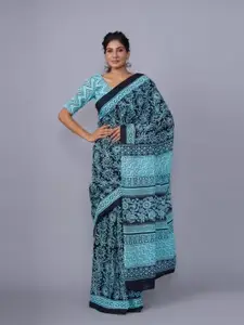 JALTHER Floral Pure Cotton Block Print Saree