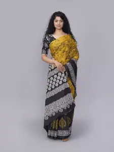 JALTHER Tie And Dye Block Print Saree