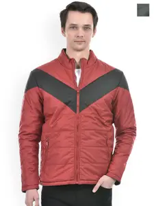 Numero Uno Colourblocked Stand Collar Lightweight Reversible Puffer Jacket