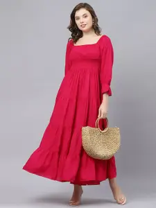 DEEBACO Square Neck Bell Sleeve Smocked Tiered Maxi Dress