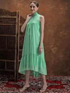 Vishudh Sleeveless Round Neck Cotton A-Line Midi Dress