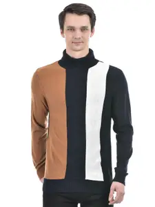 Numero Uno Colourblocked Turtle Neck Long Sleeves Acrylic Pullover Sweater