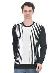Numero Uno Vertical Striped Long Sleeves Cotton Pullover Sweater