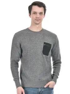 Numero Uno Ribbed Round Neck Acrylic Pullover Sweater
