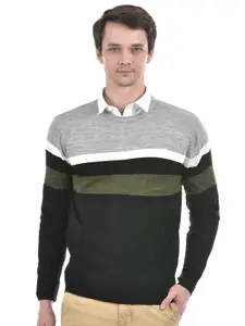 Numero Uno Colourblocked Round Neck Acrylic Pullover Sweater