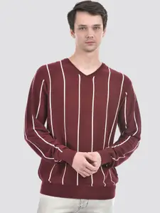 Numero Uno Striped V-Neck Cotton Pullover Sweater