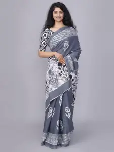 KIAARON Ethnic Motifs Printed Pure Cotton Block Print Saree