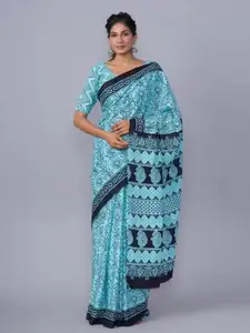 KIAARON Ethnic Motifs Printed Pure Cotton Block Print Saree