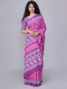 KIAARON Tie and Dye Pure Cotton Block Print Saree