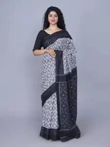KIAARON Geometric Printed Cotton Linen Block Print Saree