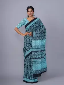 KIAARON Ethnic Motifs Printed Pure Cotton Block Print Saree