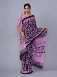 KIAARON Ethnic Motifs Printed Pure Cotton Block Print Saree