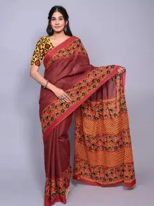 KIAARON Floral Pure Cotton Block Print Saree