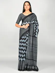 KIAARON Ethnic Motifs Pure Cotton Block Print Saree