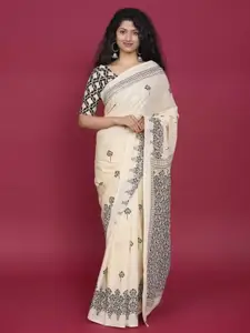 KIAARON Ethnic Motifs Pure Cotton Block Print Saree
