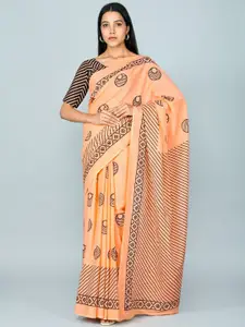 KIAARON Pure Cotton Block Print Saree