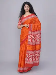 KIAARON Ethnic Motifs Pure Cotton Block Print Saree