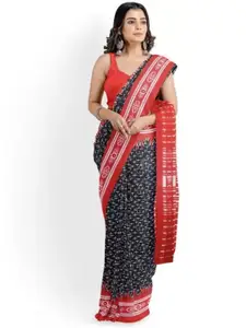 KIAARON Ethnic Motifs Pure Cotton Block Print Saree