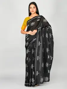 KIAARON Ethnic Motifs Pure Cotton Block Print Saree