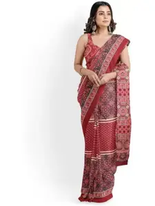 KIAARON Floral Block Print Saree