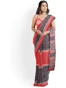KIAARON Pure Cotton Block Print Saree
