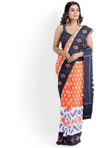 KIAARON Ethnic Motifs Pure Cotton Block Print Saree