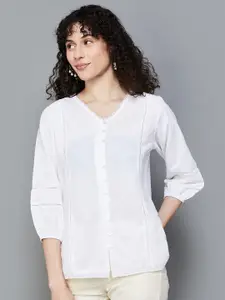 Colour Me by Melange V-Neck Cotton Shirt Style Top