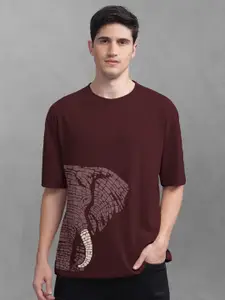 BULLMER Burgundy Graphic Printed Cotton T-shirt