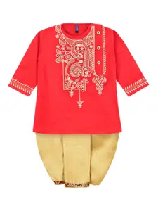 BAESD Boys Ethnic Motifs Embroidered Regular Pure Cotton Kurta with Dhoti Pants