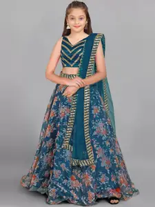 BAESD Girls Floral Printed Silk Semi-Stitched Lehenga & Unstitched Blouse With Dupatta