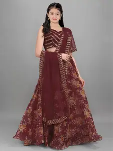 BAESD Girls Floral Printed Silk Semi-Stitched Lehenga & Unstitched Blouse With Dupatta