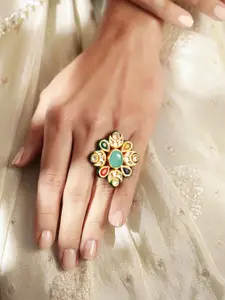 Rubans 22K Gold-Plated Kundan Studded Finger Ring