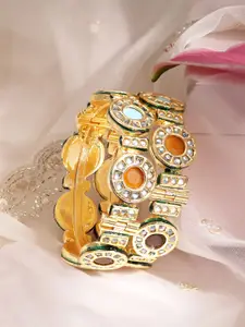 Rubans Set of 2 22K Gold-Plated Kundan Crystal Studded & Beaded Bangles