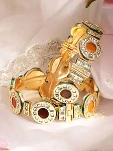 Rubans Set of 2 22K Gold Plated Multicolor Gemstone Kundan Studed with Green Border Bangle