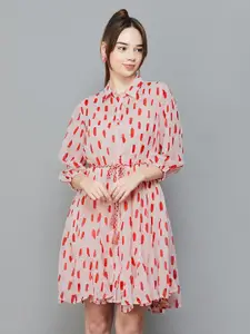 Colour Me by Melange Geoemtric Printed Belted Shirt Dress
